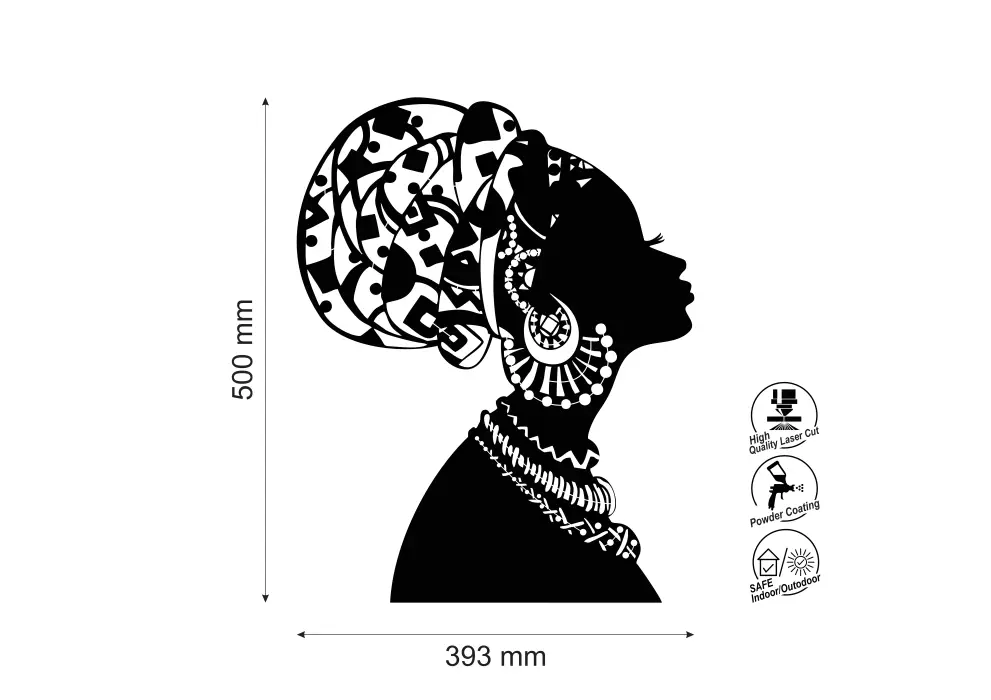 Decoratiune perete metal silueta cap femeie africana