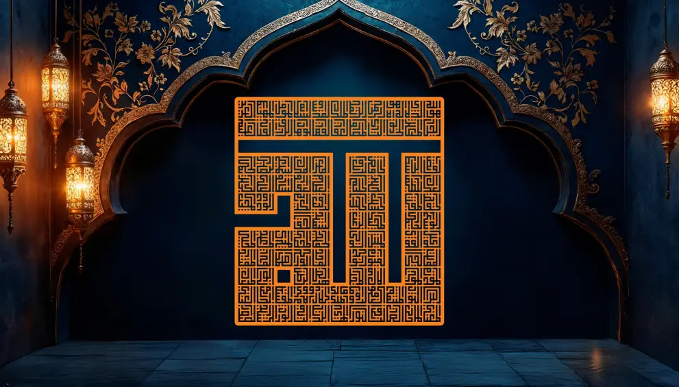 Decoratiune perete metal inscriptie caligrafie kufic - Asmaa Allah Al-Husna_1 - limba araba