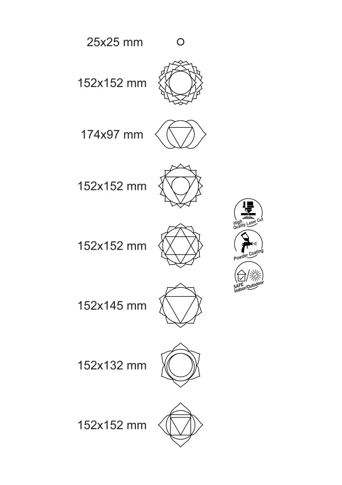 Set decoratiuni perete metal circulare cu cele 7 chacre - 7 bucati individuale