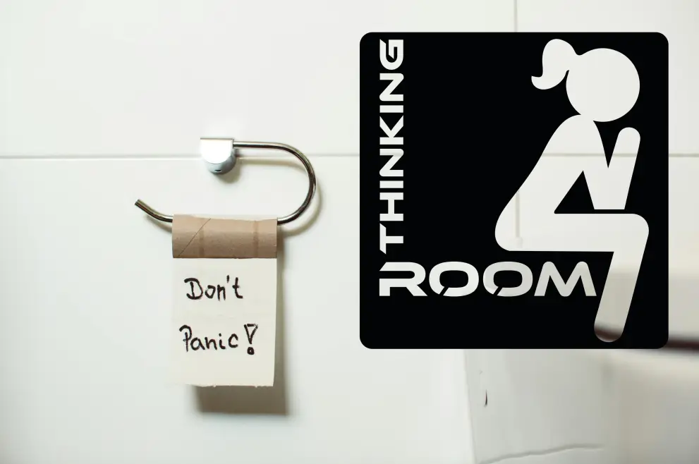 Insemn metal toaleta femei Thinking room - limba engleza