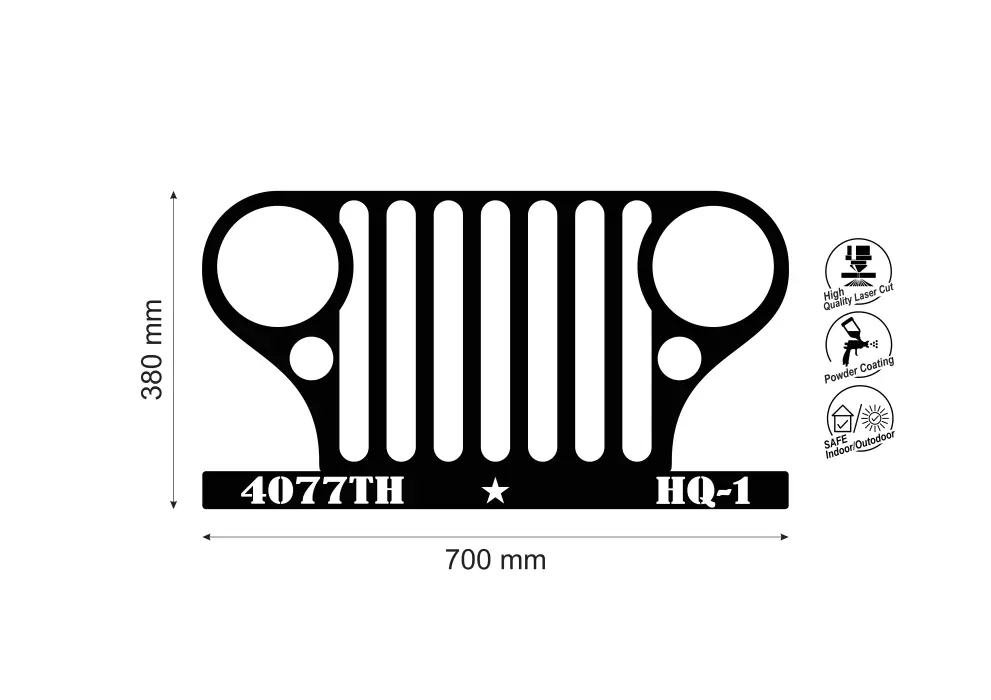 Decoratiune perete metal grila fata Jeep Wrangler
