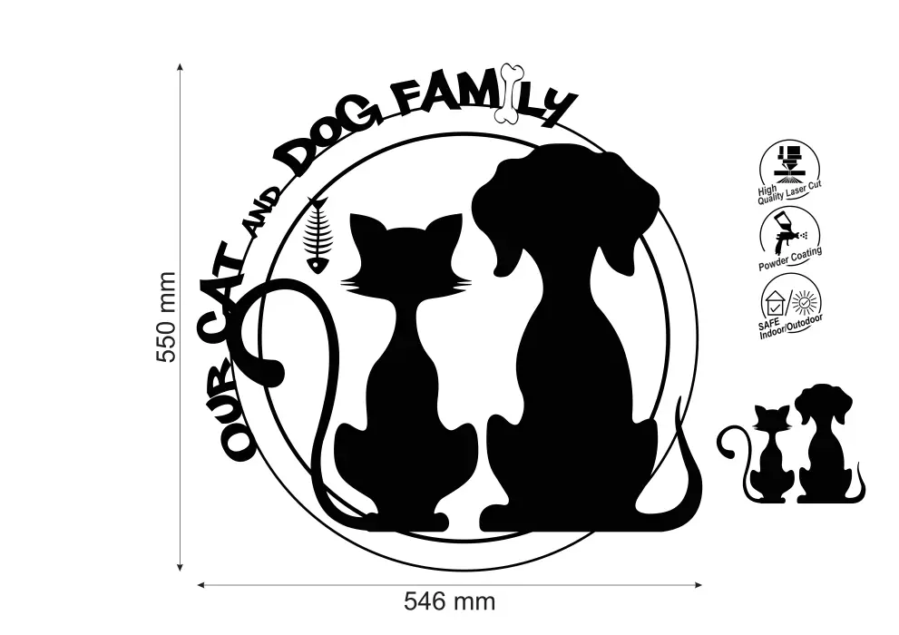 Decoratiune perete metal Our cat and dog family - limba engleza