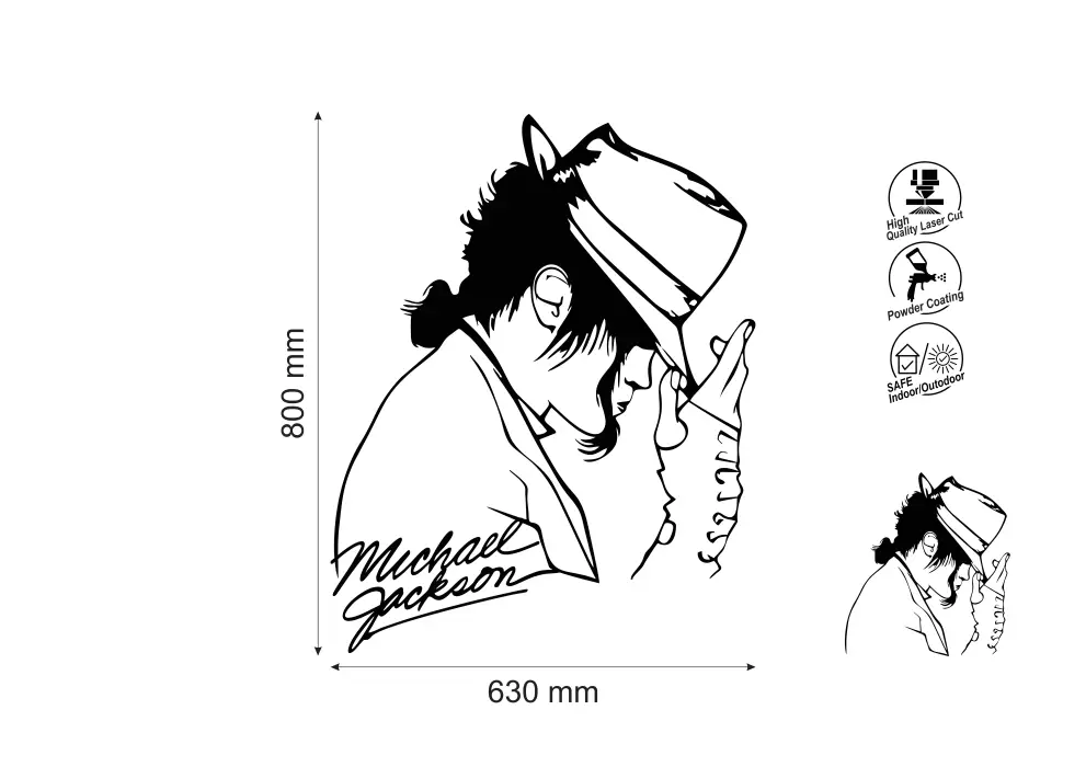 Decoratiune perete metal celebritati Michael Jackson, cu semnatura