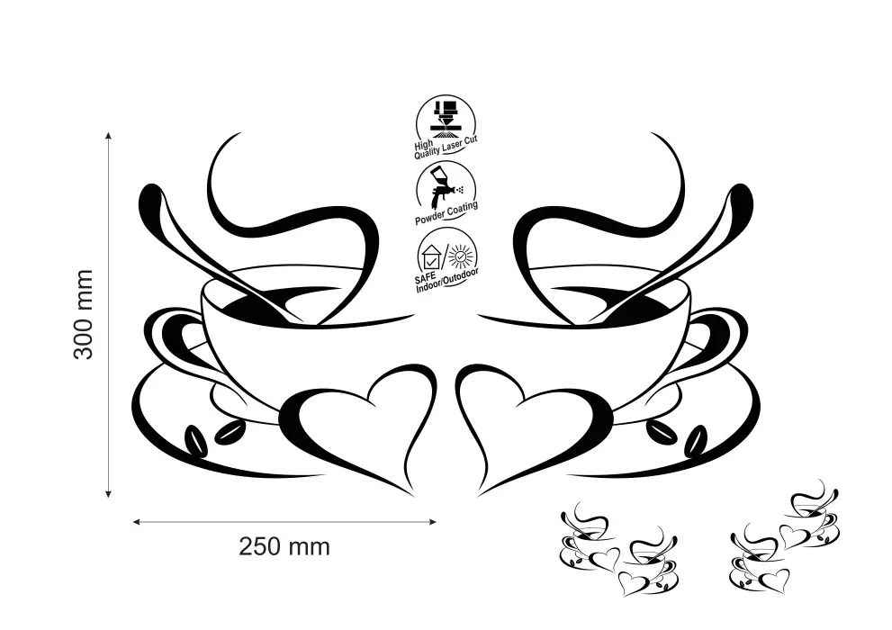 Set decoratiuni perete metal cescute cafea - 2 bucati individuale