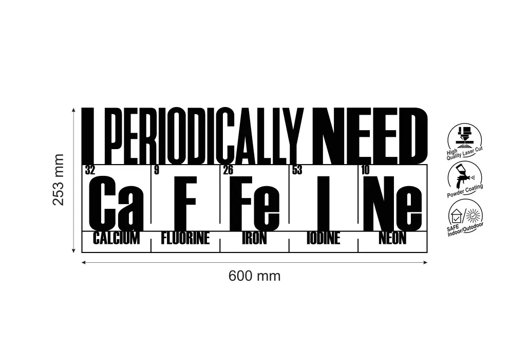 Decoratiune perete metal I periodically need caffeine - limba engleza