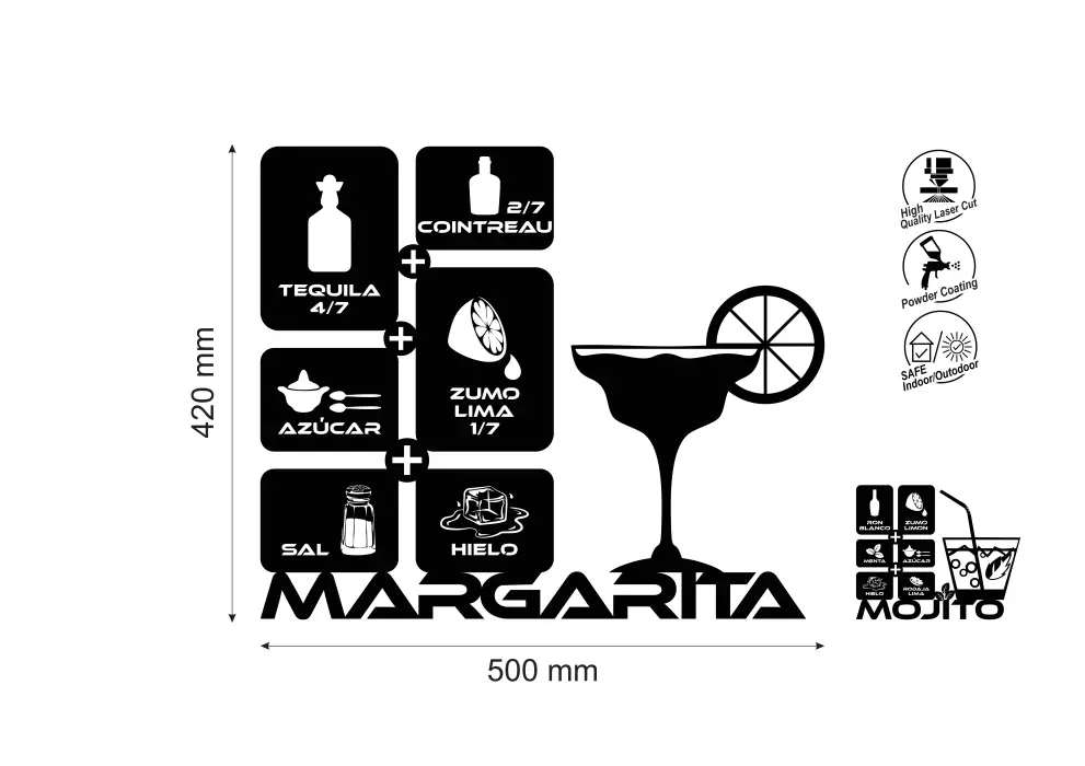 Decoratiune perete metal reteta cocktail Margarita - limba spaniola