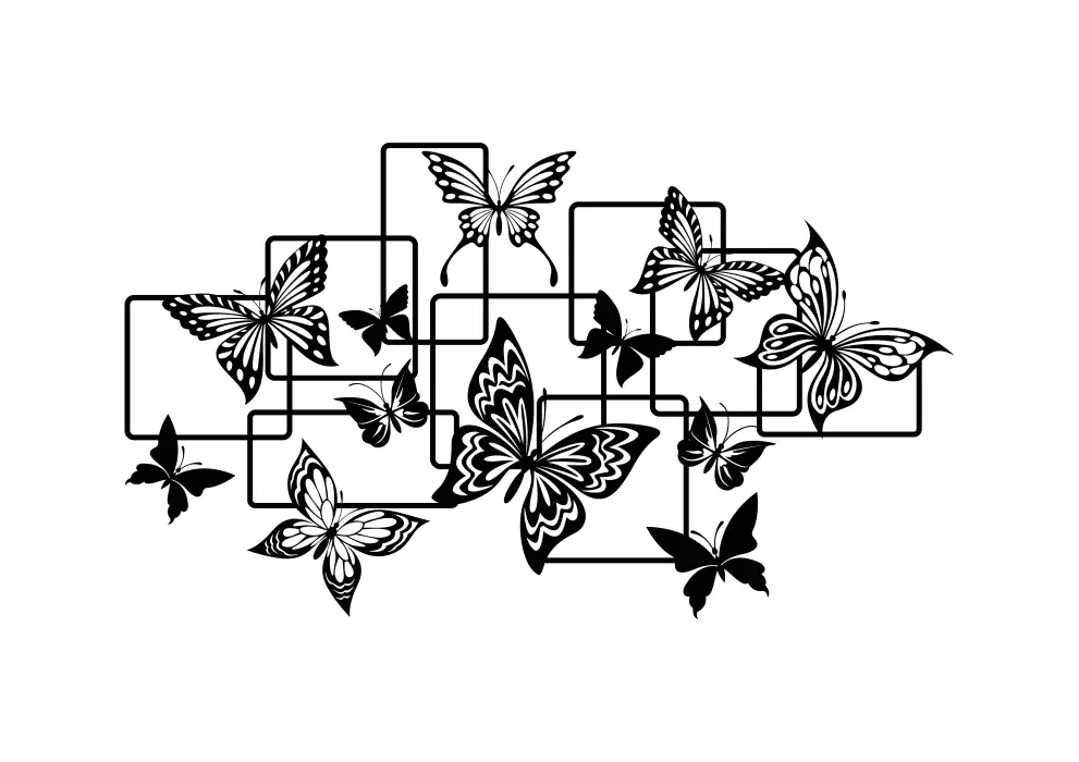 Decoratiune perete metal cu fluturi