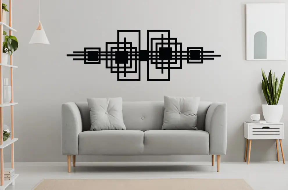 Decor perete geometric abstract linii, dimensiune mare 80x26.5cm