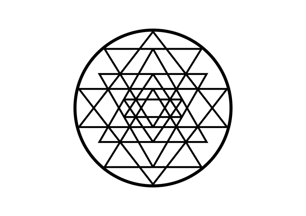 Decoratiune perete metal Sri Yantra in cerc
