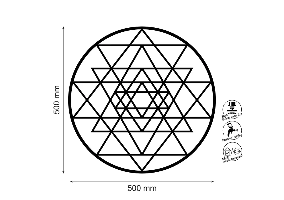 Decoratiune perete metal Sri Yantra in cerc
