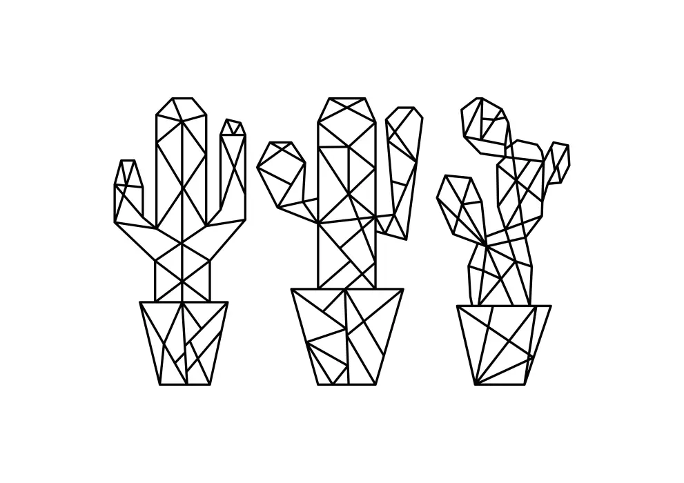 Set decoratiuni perete metal contur geometric cactusi - 3 bucati individuale
