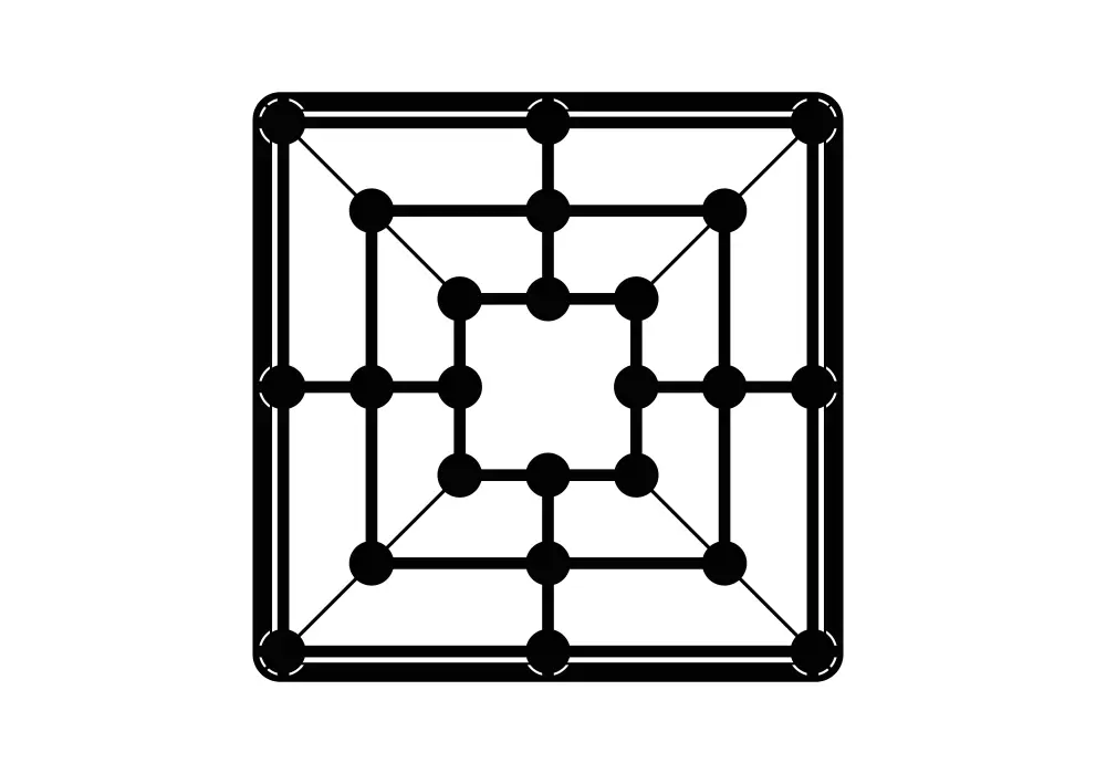 Decoratiune perete metal verticala joc moara Nine Men's Morris
