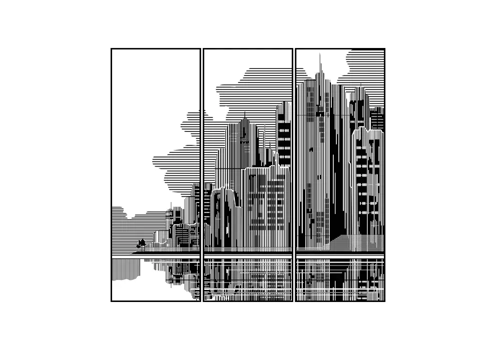 Set decoratiuni perete metal Halftone City - 3 panouri individuale