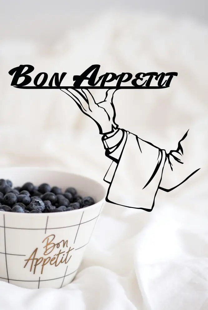 Inscriptie metal Bon appetit cu brat ospatar