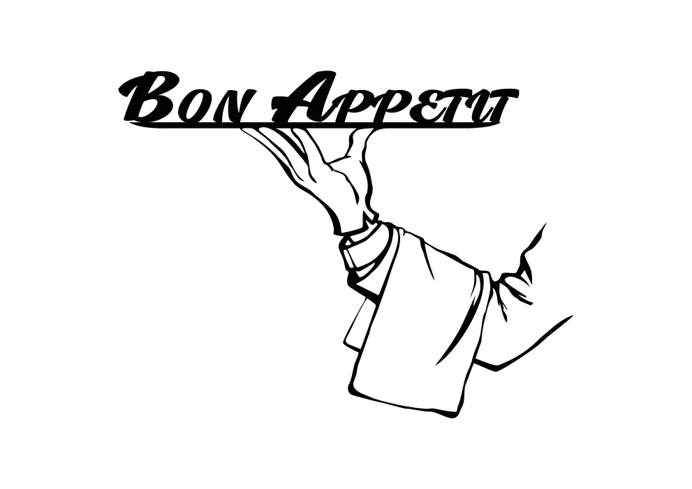 Inscriptie metal Bon appetit cu brat ospatar