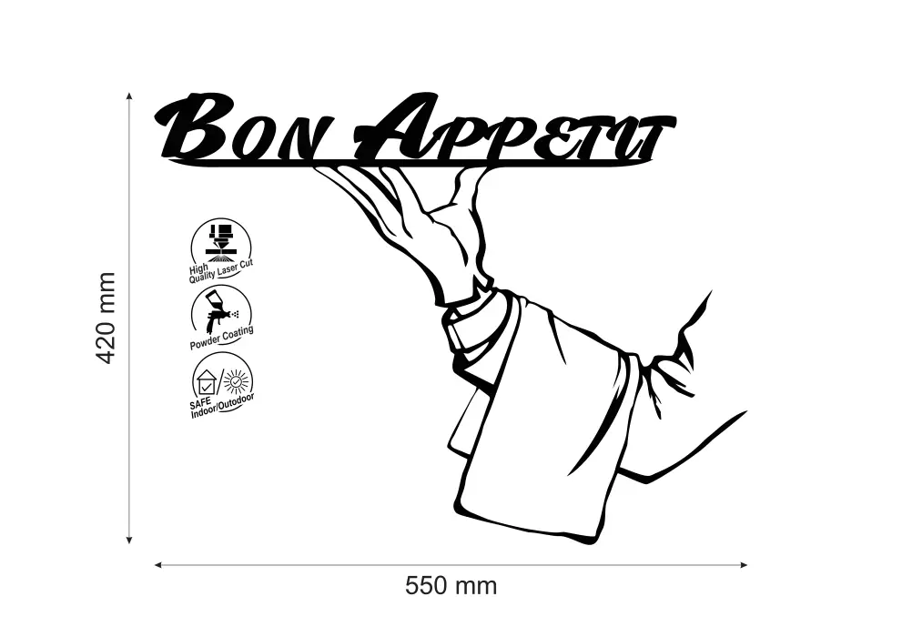 Inscriptie metal Bon appetit cu brat ospatar