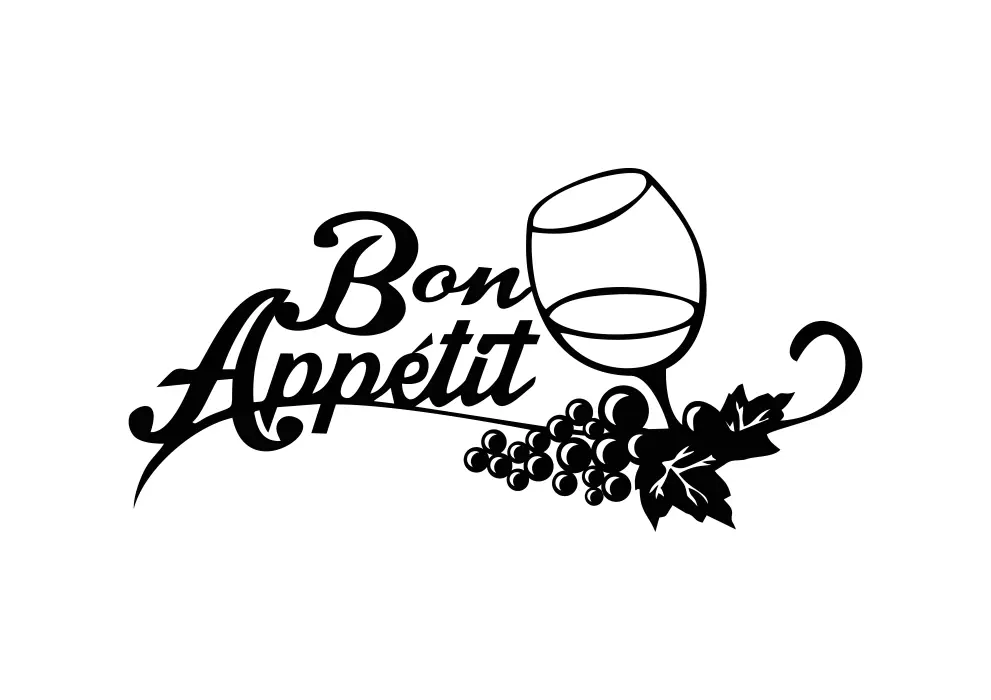 Inscriptie metal Bon appetit cu pahar de vin