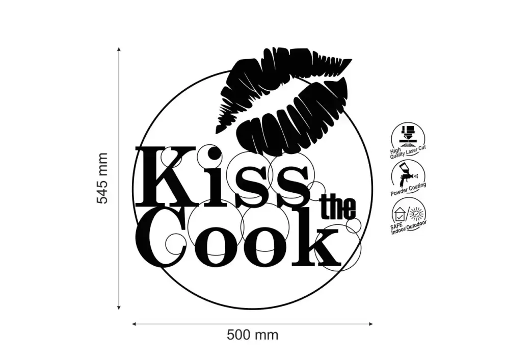 Inscriptie metal Kiss the cook - limba engleza