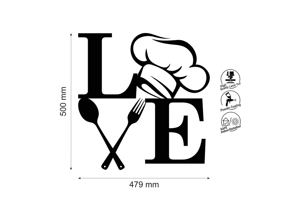 Inscriptie metal Love pentru bucatarie - limba engleza