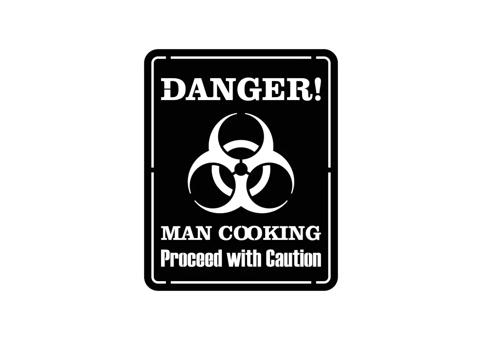 Decoratiune perete metal Danger! Man cooking - limba engleza