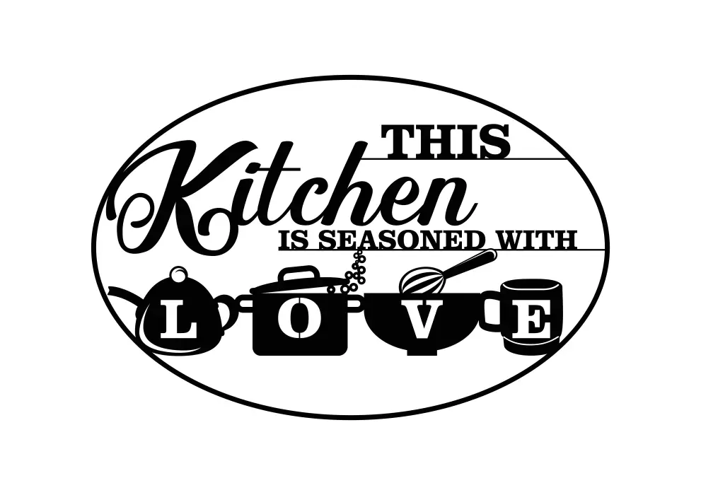 Decoratiune perete metal This kitchen is seasoned with love - limba engleza