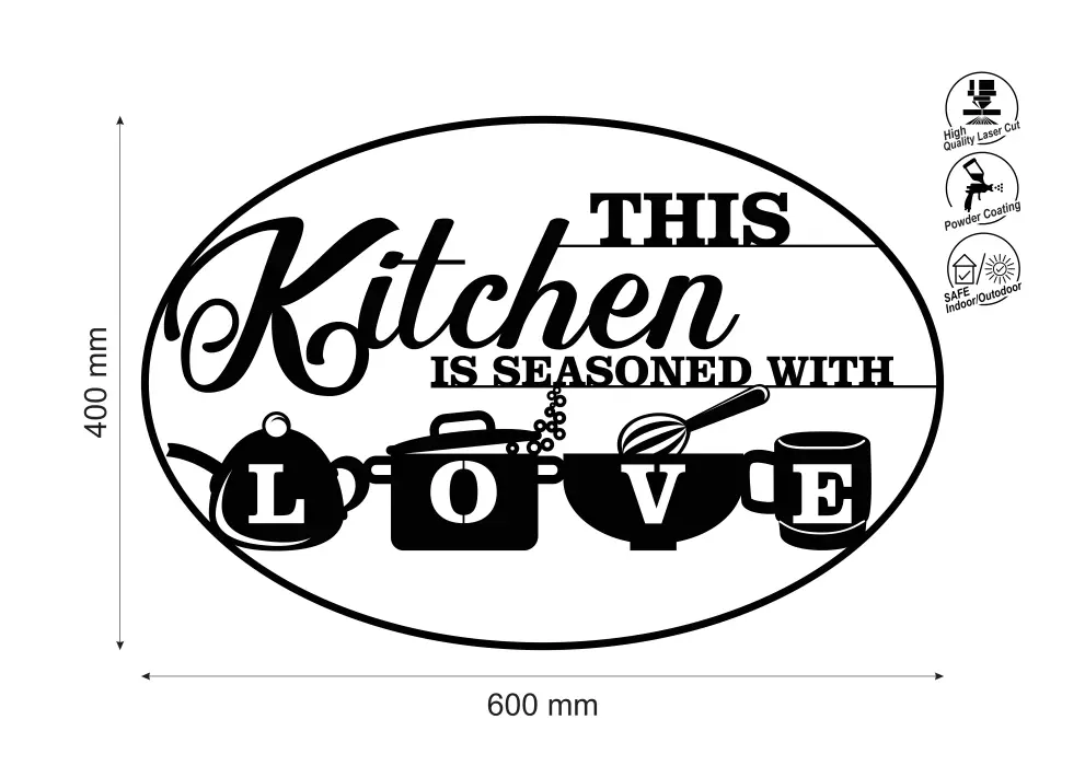 Decoratiune perete metal This kitchen is seasoned with love - limba engleza