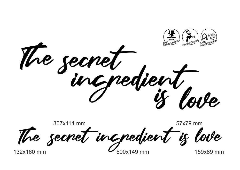 Inscriptie metal The secret ingredient is love - limba engleza