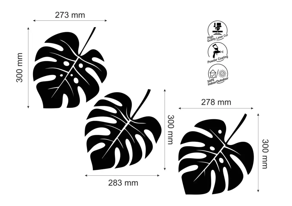 Set decoratiuni perete metal frunze Monstera - 3 bucati individuale