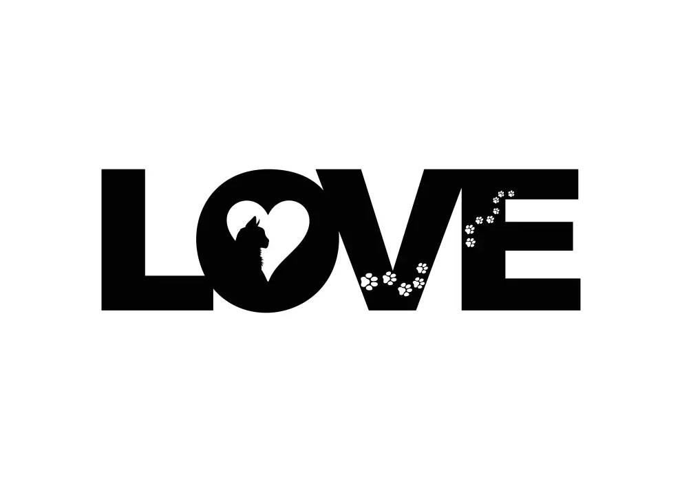 Inscriptie metal Love cu urme de pisicute - limba engleza