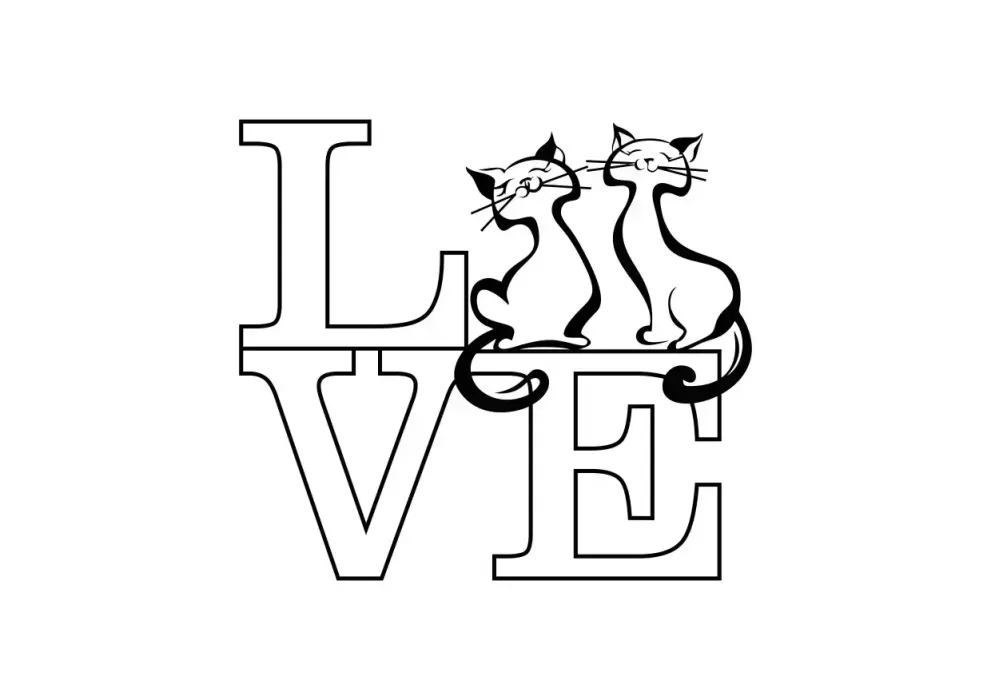 Inscriptie metal Love cu doua pisicute - limba engleza