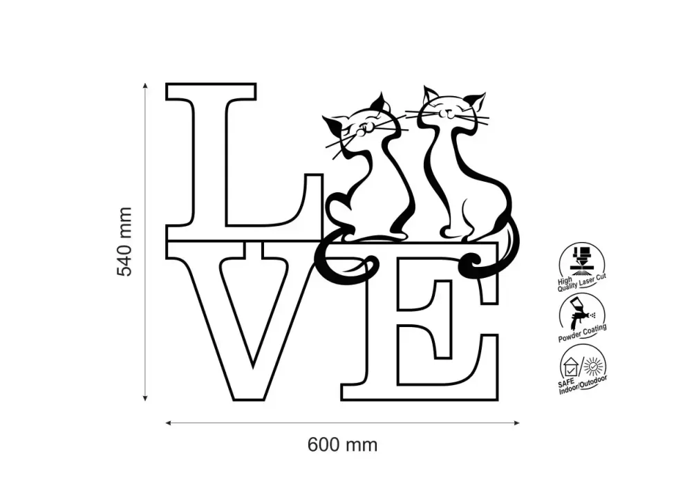 Inscriptie metal Love cu doua pisicute - limba engleza