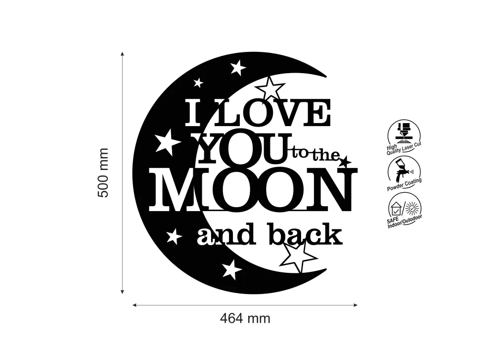 Inscriptie metal I love you to moon and back - limba engleza