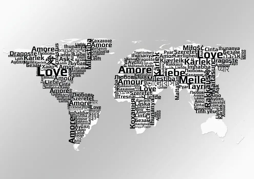 Decoratiune perete metal harta lumii Love multiligv