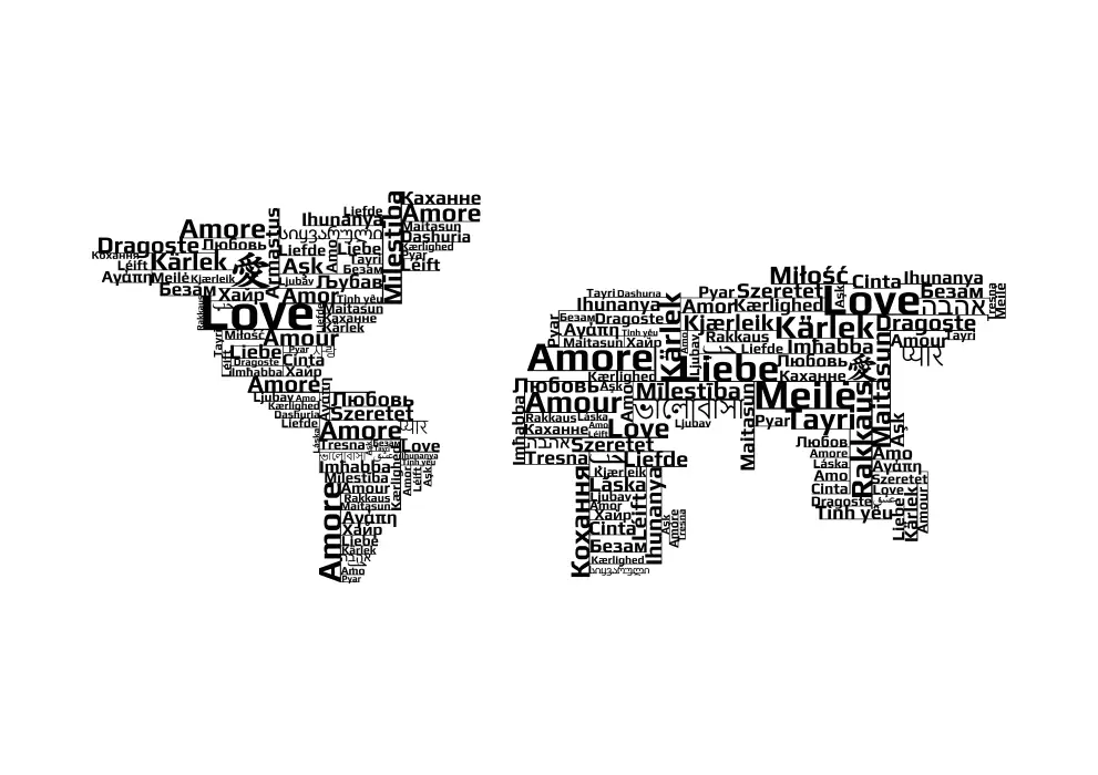 Decoratiune perete metal harta lumii Love multiligv