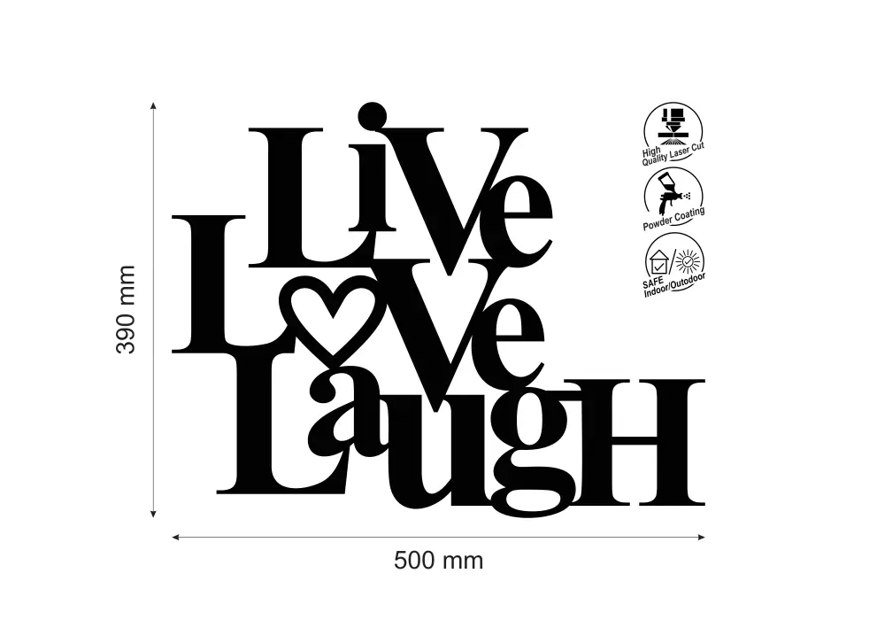 Inscriptie metal Live - Love - Laugh - limba engleza