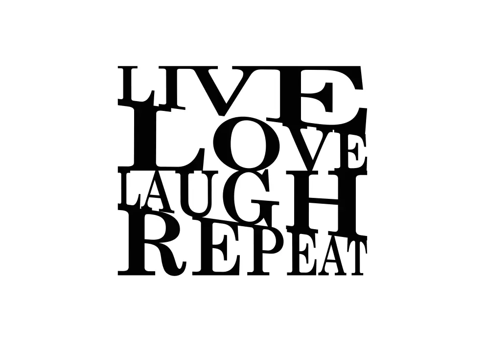 Inscriptie metal Live - Love - Laugh cu litere in perspectiva - limba engleza