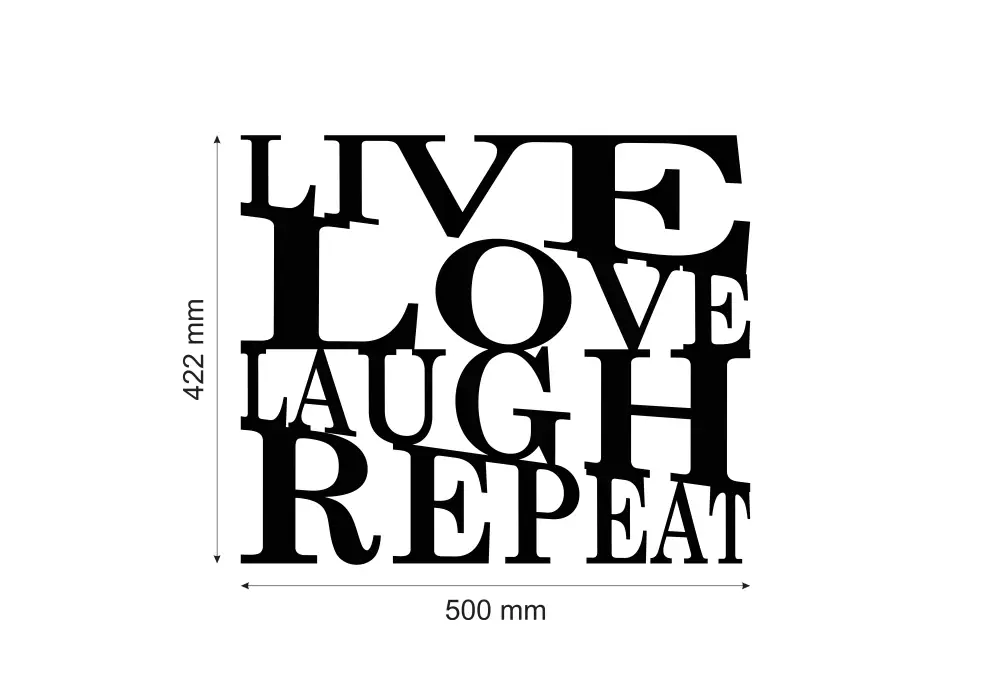 Inscriptie metal Live - Love - Laugh cu litere in perspectiva - limba engleza