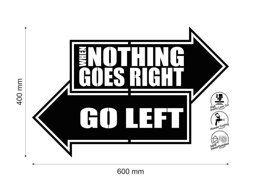 Decoratiune perete metal When nothing goes right go left - limba engleza