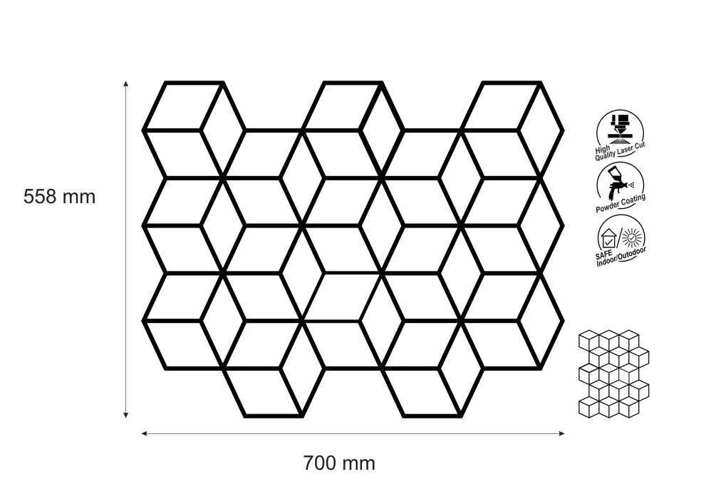Avizier metal pentru perete cu model cuburi simetrice