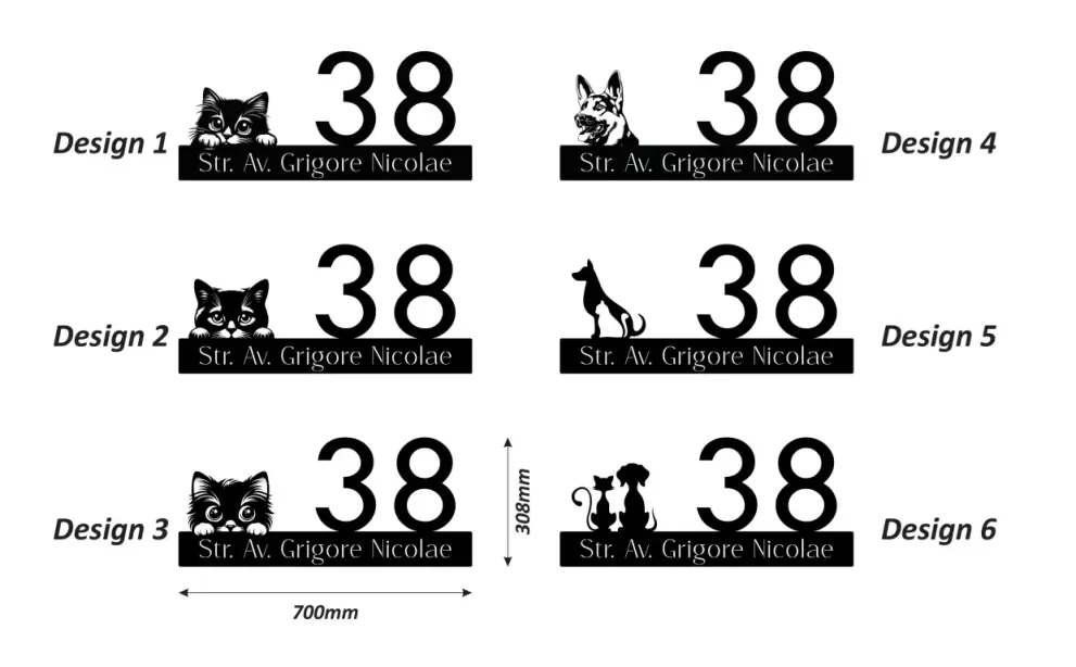 Numere de casa personalizate cu animale de companie - model 12D2 - 70x30.8cm
