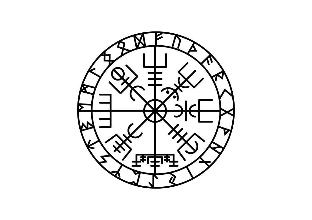 Decoratiune perete metal busola vikinga veche Vegvisir