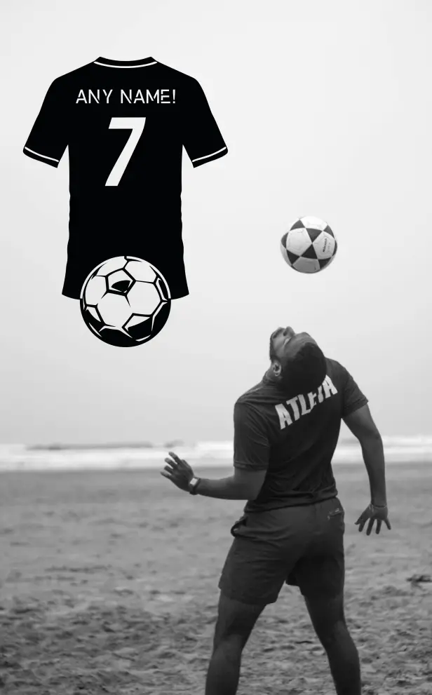 Decoratiune perete metal tricou fotbal cu minge fotbal_2 - alege-ti numele de pe tricou!