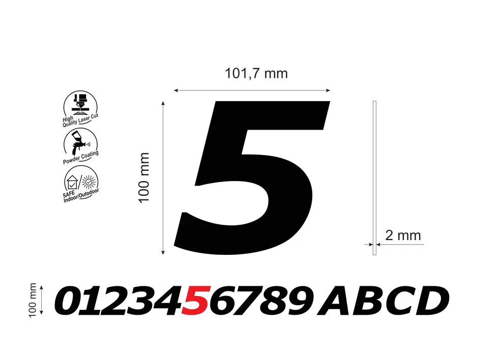 Numar pentru poarta casa cifra 5, inaltime 100 mm, model Bold Italic
