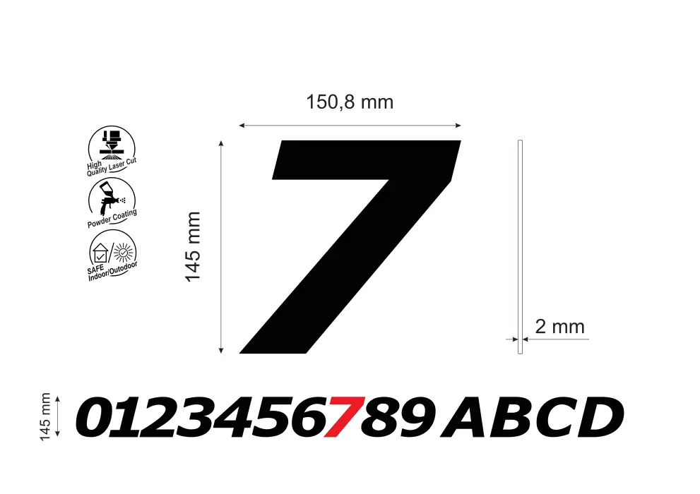 Numar pentru casa/cladiri cifra 7, inaltime 145 mm, model Bold Italic