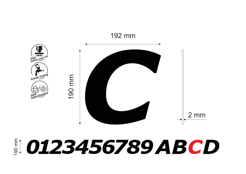 Numar pentru casa/cladiri litera C, inaltime 190 mm, model Bold Italic