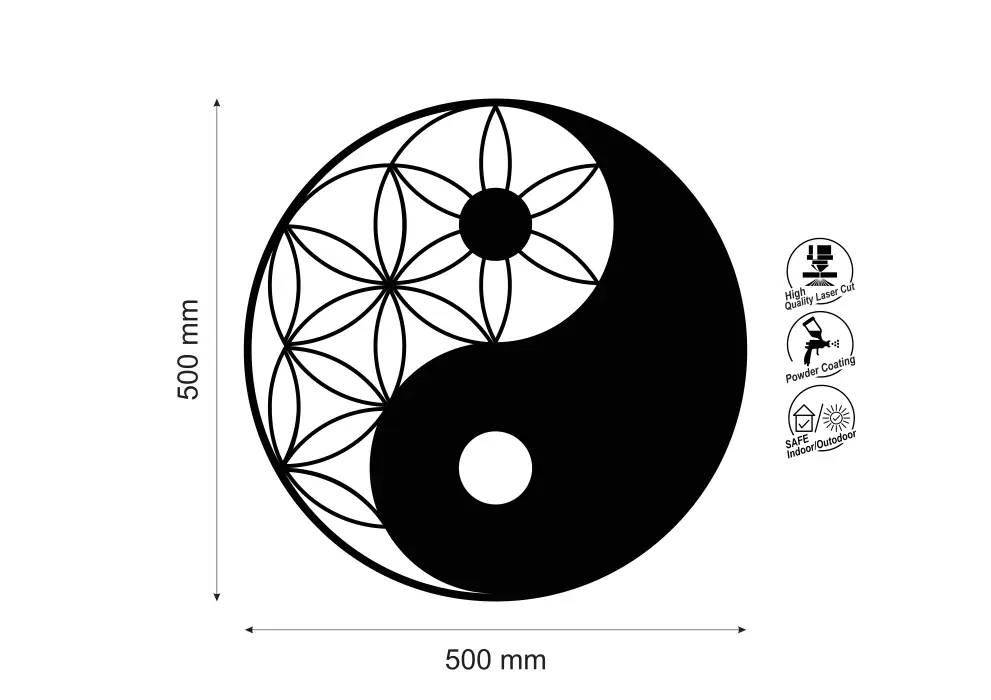Decoratiune perete metal simbol YinYang cu floarea vietii