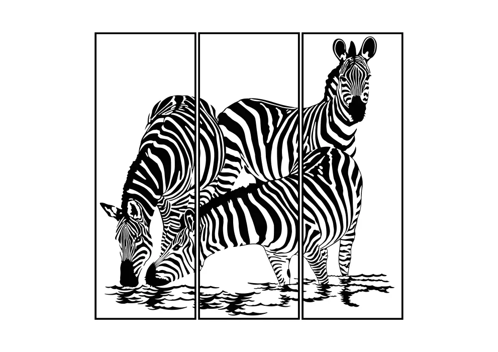 Set decoratiuni perete metal familie de zebre - 3 bucati individuale